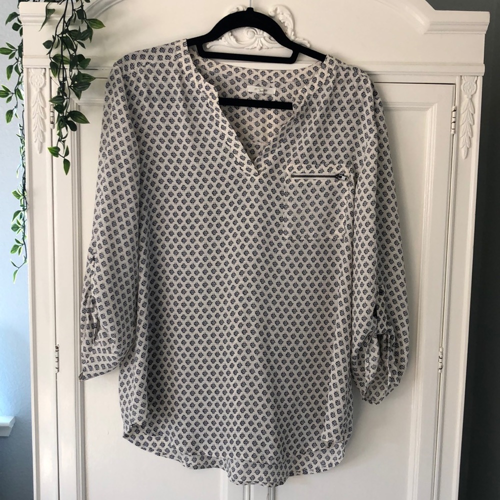 White & Black Printed Top